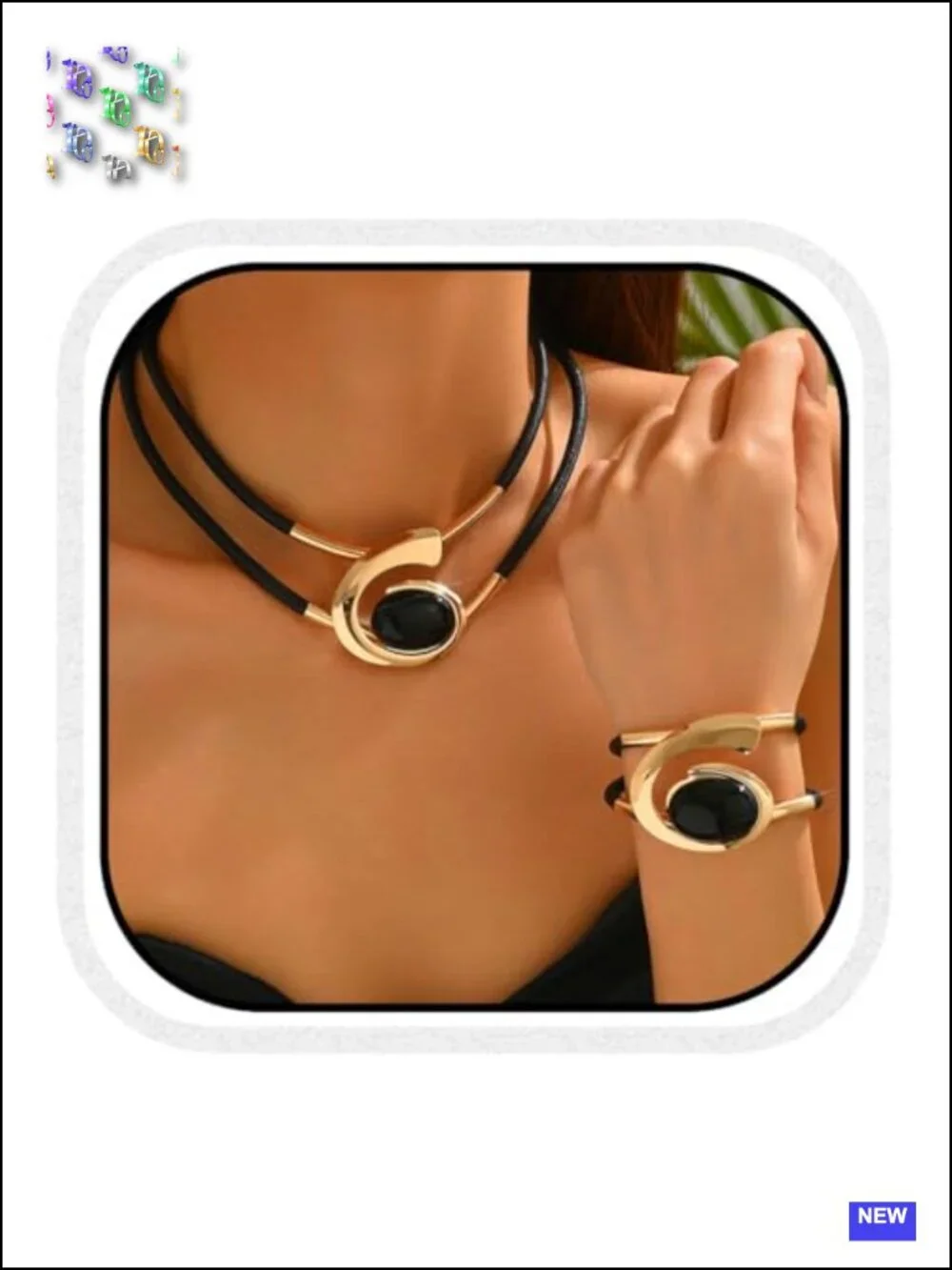 Double-Layer Pendant Necklace and Bracelet Set with Rope Chain